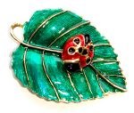 Broche Coccinelle sur feuille verte
