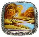 Broche en nacre - Paysage Russe