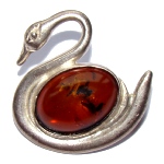 Broche Cygne en Ambre et Argent