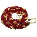 Collier Murano en perles rouge et or tressé