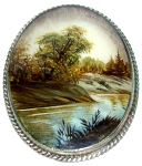 Broche en nacre - Paysage Russe