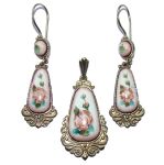 Parure en email, Boucles d'oreilles et Pendentif