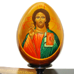 Icône du Christ peinte - Icone peine sur oeuf en bois