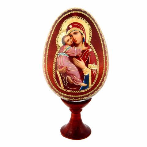 Icone de la Sainte Vierge de Vladimir sur l'oeuf en bois
