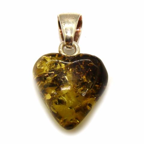 Coeur Pendentif en Ambre vert naturel