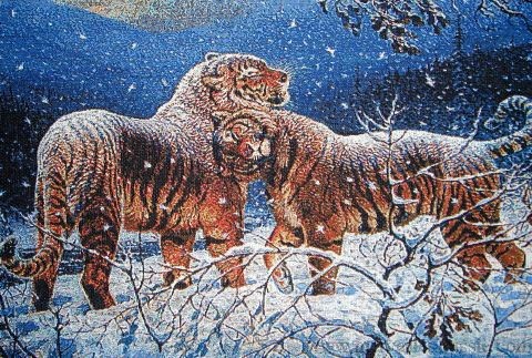 Tapisserie Tigres sur neige