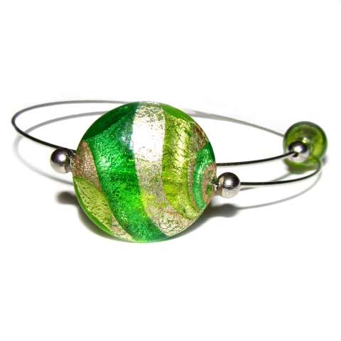 Bracelet spiral perles vert Murano