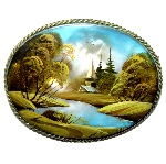 Broche russe en nacre - Paysage Russe