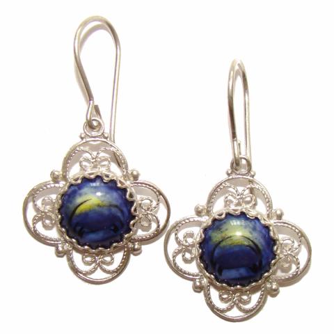 Boucles d'oreilles russes email bleu