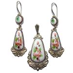 Parure en email, Boucles d'oreilles et Pendentif