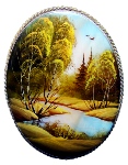 Broche en nacre - Paysage Russe