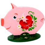 Figurine Cochon en bois peint