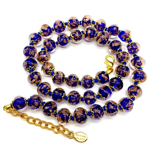 Collier verre Murano - Perles bleu nuit