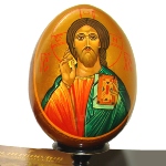 Icône du Christ peinte - icone peine sur oeuf en bois