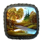 Broche en nacre - Paysage Russe