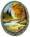 Broche en nacre - Paysage Russe 