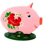 Figurine Cochon en bois peint