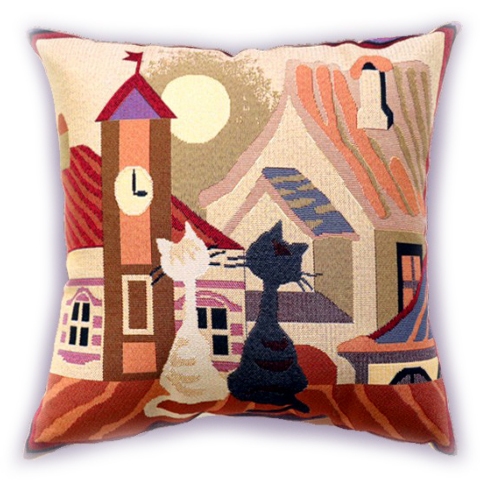 Housse de coussin tissées - Chats noir et blanc