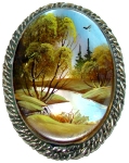 Broche en nacre - Paysage Russe