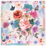 Foulard russe en soie - Fleurs et Papillons