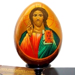 Icône peine sur oeuf en bois - Icône du Christ peinte