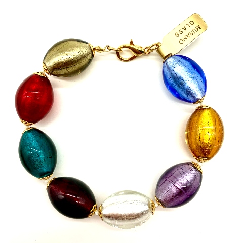 Bracelet en verre Murano - Perles Ovales multicolores