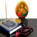 Icone du Christ peinte - icone peine sur oeuf en bois