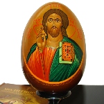 Icône peine sur oeuf en bois - Icône du Christ peinte