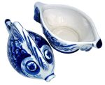 Vase a caviar en porcelaine russe Gjel, couleur blanc et bleu