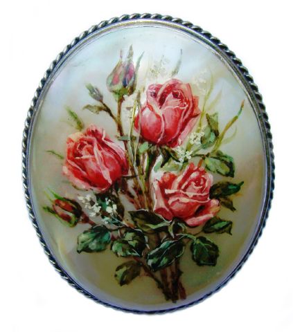 Broche en nacre - Bouquet de roses