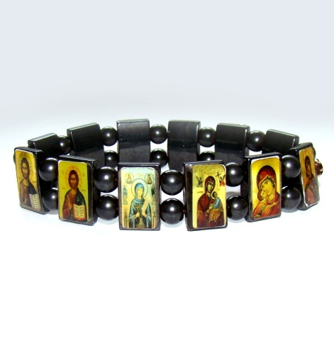 Bracelet religieux en hématite - Icônes orthodoxes russe