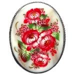 Broche nacre peinte fleurs