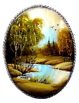 Broche russe en nacre - Paysage Russe