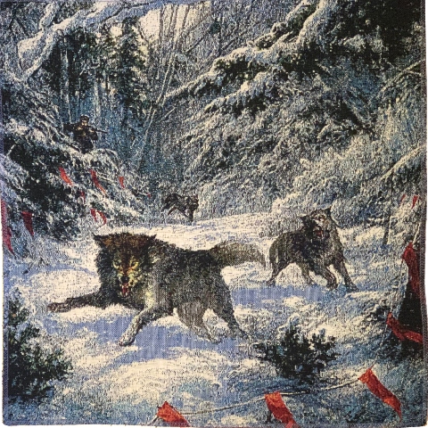 Tapisserie scène de chasse russe - Chasse au loup