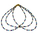 Collier Murano, trois rang perles verre Murano bleu