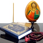 Icône peine sur oeuf en bois - Icône du Christ peinte