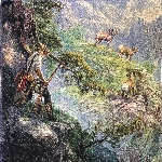 Tapisserie scène de chasse - Chèvres de montagne