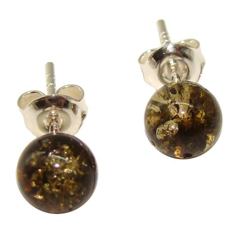 Boucles d'Oreilles Puces Argent et Ambre Vert