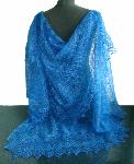Chale d'Orenbourg en laine bleu tricoté main