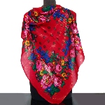 Foulard russe rouge à motif floral avec lurex 