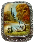 Broche russe en nacre - Paysage Russe 