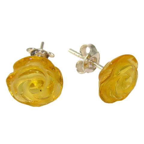 Boucles d'oreilles fleurs en ambre véritable - Rose