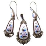 Parure en email, Boucles d'oreilles russe et Pendentif