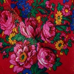 Foulard russe rouge à motif floral avec lurex 