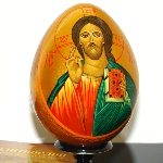 Icône peine sur oeuf en bois - Icône du Christ peinte