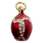 Pendentif oeuf deux Coeurs - email rouge et strass