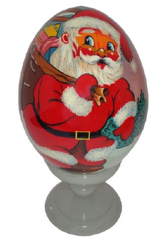 Père Noël en bois - Grand oeuf en bois peint