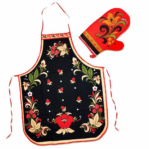 Tablier russe Khokhloma - Set de cuisine 