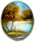 Broche en nacre - Paysage Russe