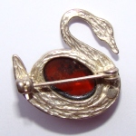 Broche Cygne en Ambre et Argent